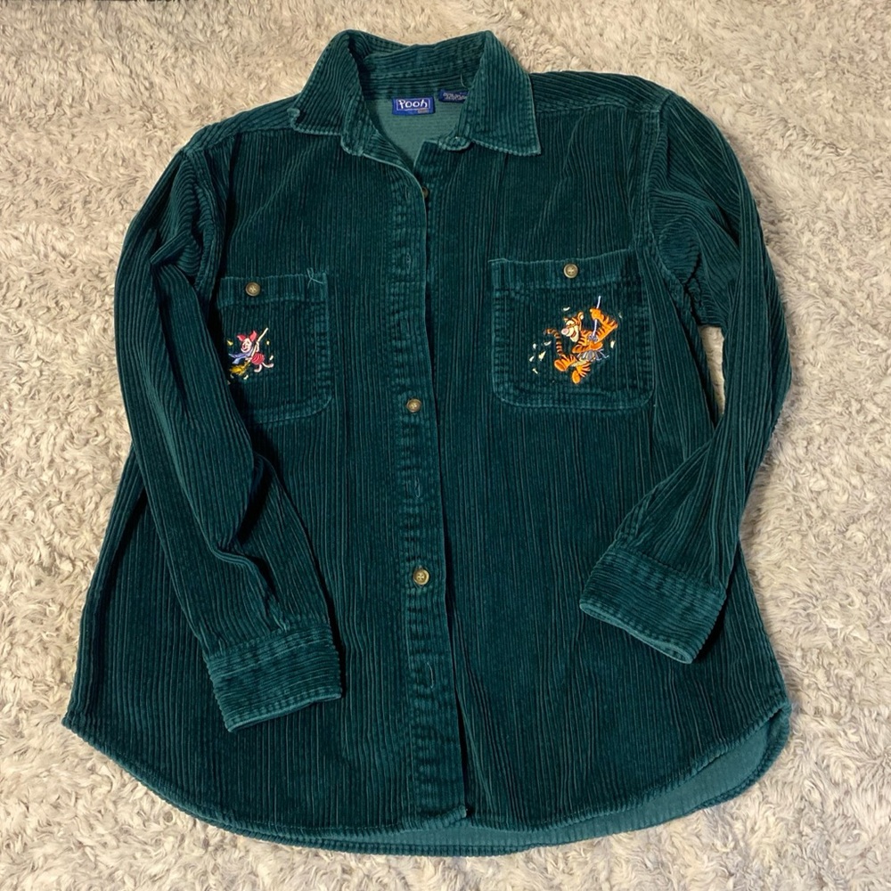 Vintage Pooh Green Cord Embroidered Long Sleeve Button Up Blazer Adult Size S